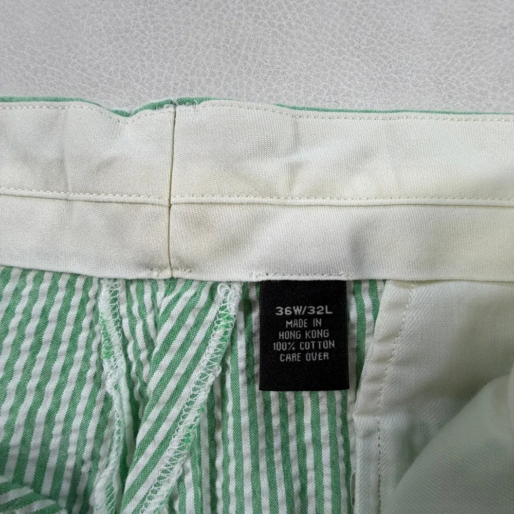 VTG Jos A Bank Mens Green White Seersucker Pleated Pants Striped Trousers 36x32